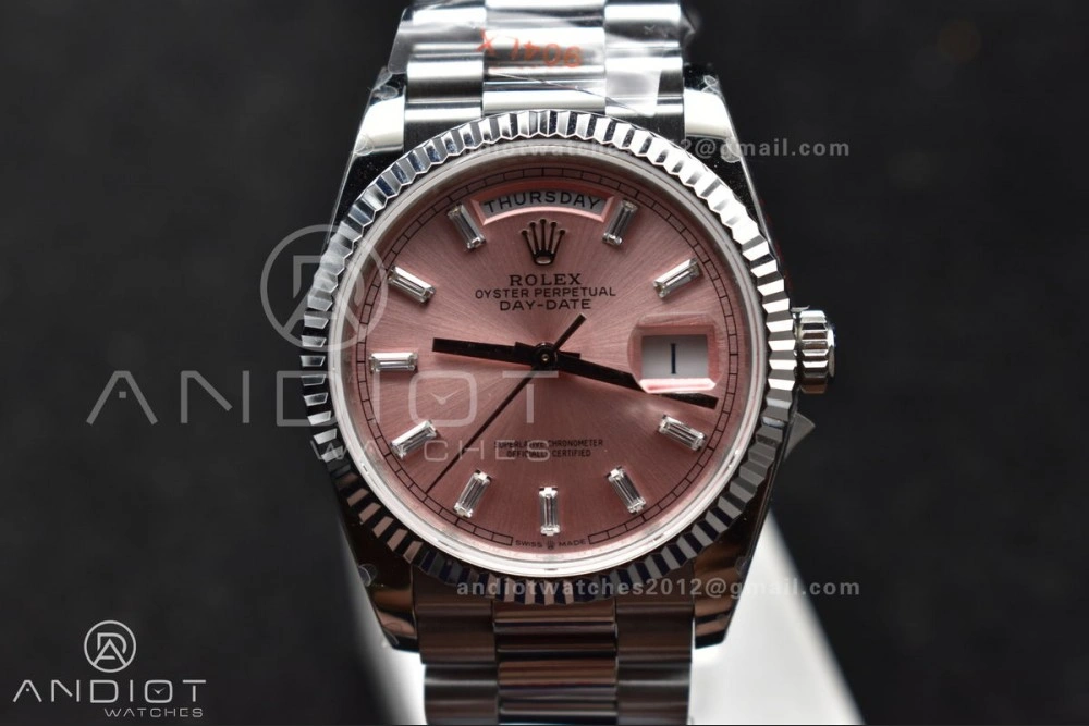 DayDate 36 SS QF Best Edition 904L Steel Pink Diamond Dial on President Bracelet vr3255 V5 (Gain Weight) TravelReady 687