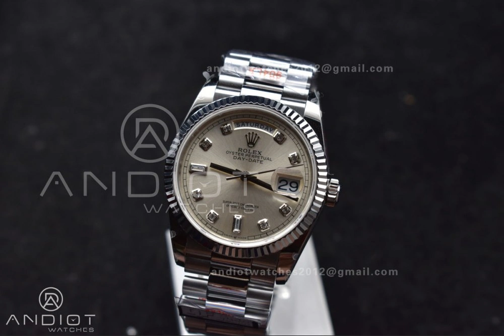 DayDate 36 SS QF Best Edition 904L Steel Silver Diamond Dial on President Bracelet vr3255 V5 (Gain Weight) EasyCare 690