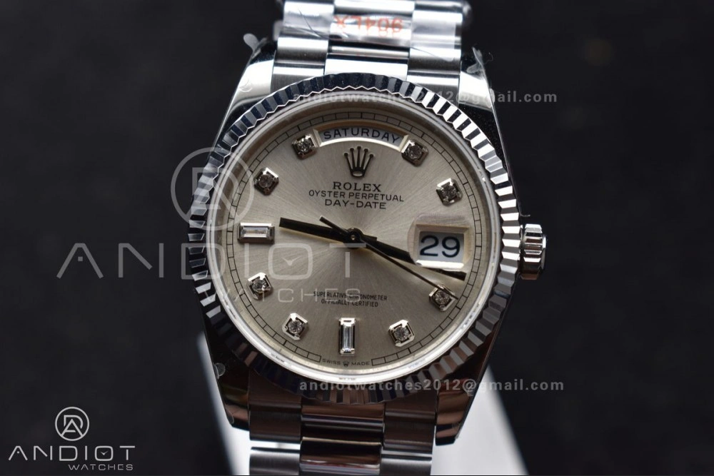 DayDate 36 SS QF Best Edition 904L Steel Silver Diamond Dial on President Bracelet vr3255 V5 (Gain Weight) EasyCare 690