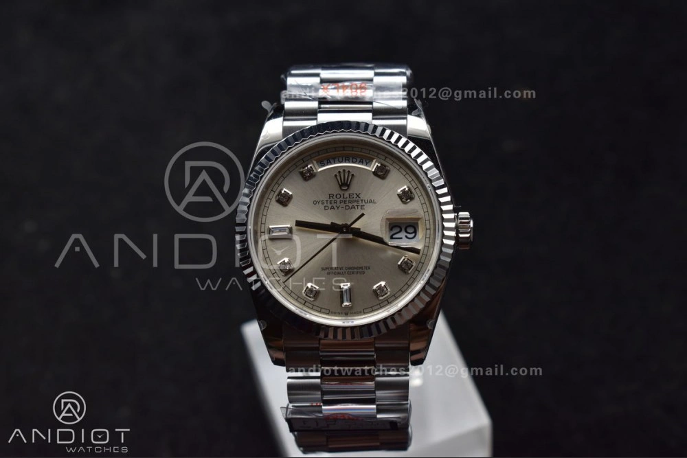 DayDate 36 SS QF Best Edition 904L Steel Silver Diamond Dial on President Bracelet vr3255 V5 (Gain Weight) EasyCare 690