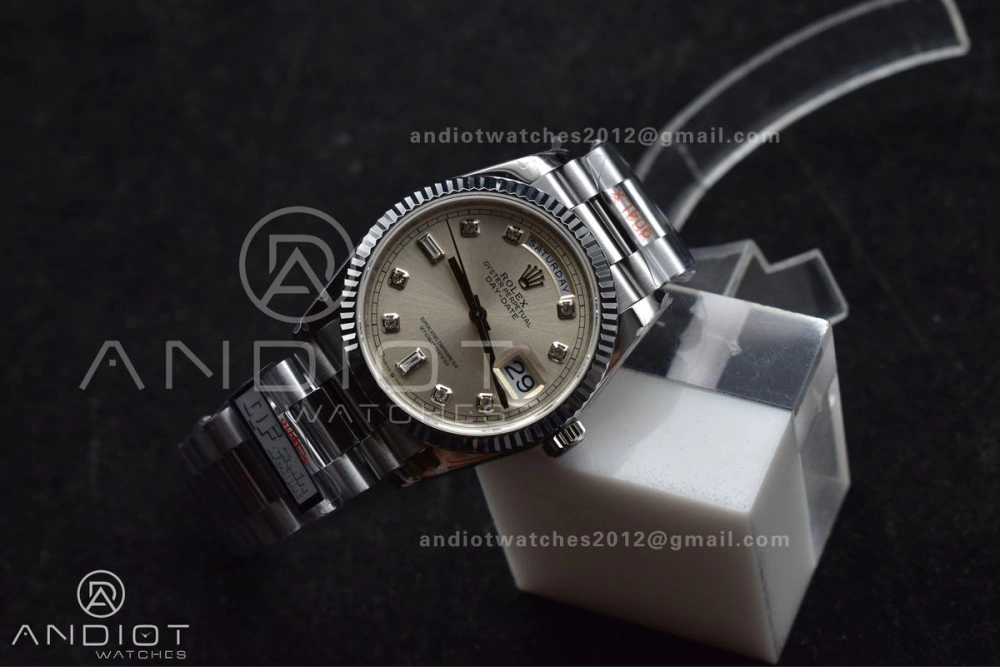 DayDate 36 SS QF Best Edition 904L Steel Silver Diamond Dial on President Bracelet vr3255 V5 (Gain Weight) EasyCare 690