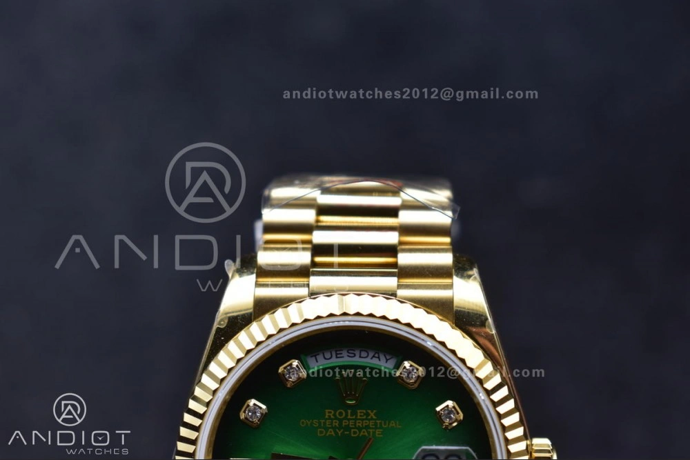 DayDate 36 YG QF Best Edition 904L Steel Faded Green Dial with Square Diamond on President Bracelet vr3255 V5 (Gain Weight) Reliable 692
