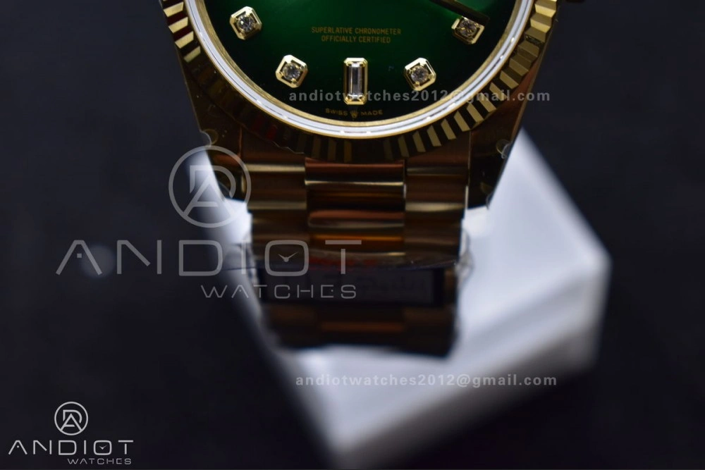 DayDate 36 YG QF Best Edition 904L Steel Faded Green Dial with Square Diamond on President Bracelet vr3255 V5 (Gain Weight) Reliable 692