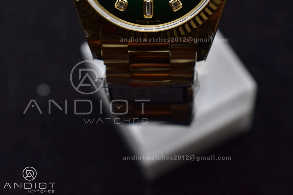 DayDate 36 YG QF Best Edition 904L Steel Faded Green Dial with Square Diamond on President Bracelet vr3255 V5 (Gain Weight) Reliable 692