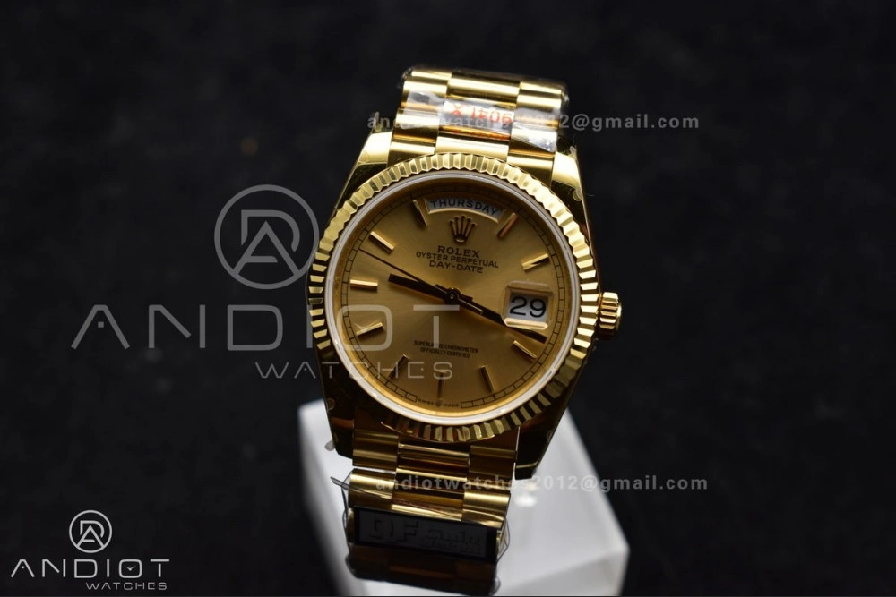 EasyCare DayDate 36 YG QF Best Edition 904L Steel Gold Dial on President Bracelet vr3255 V5 (Gain Weight) 696