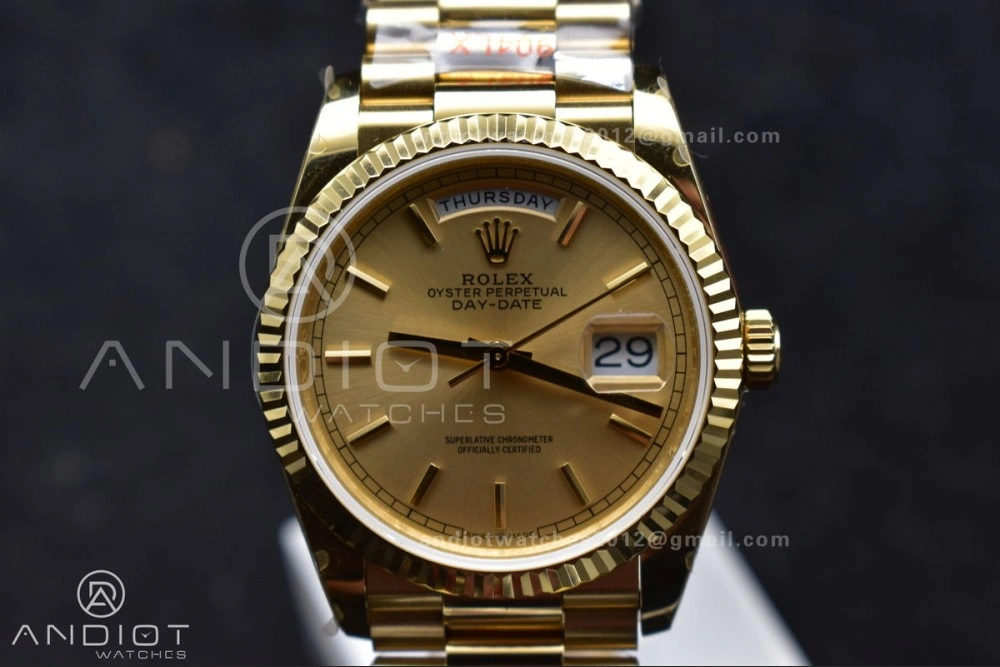 EasyCare DayDate 36 YG QF Best Edition 904L Steel Gold Dial on President Bracelet vr3255 V5 (Gain Weight) 696