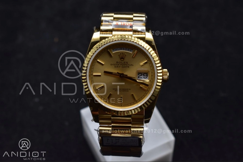 EasyCare DayDate 36 YG QF Best Edition 904L Steel Gold Dial on President Bracelet vr3255 V5 (Gain Weight) 696