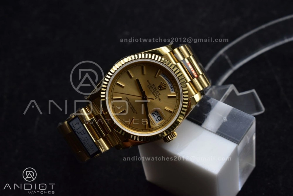 EasyCare DayDate 36 YG QF Best Edition 904L Steel Gold Dial on President Bracelet vr3255 V5 (Gain Weight) 696