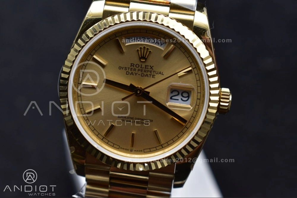EasyCare DayDate 36 YG QF Best Edition 904L Steel Gold Dial on President Bracelet vr3255 V5 (Gain Weight) 696
