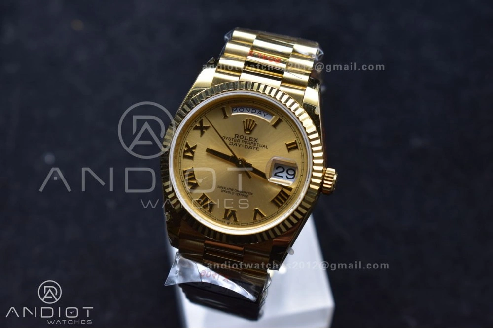 DayDate 36 YG QF Best Edition 904L Steel Gold Dial with Roman Mark on President Bracelet vr3255 V5 (Gain Weight) OnTrend 691