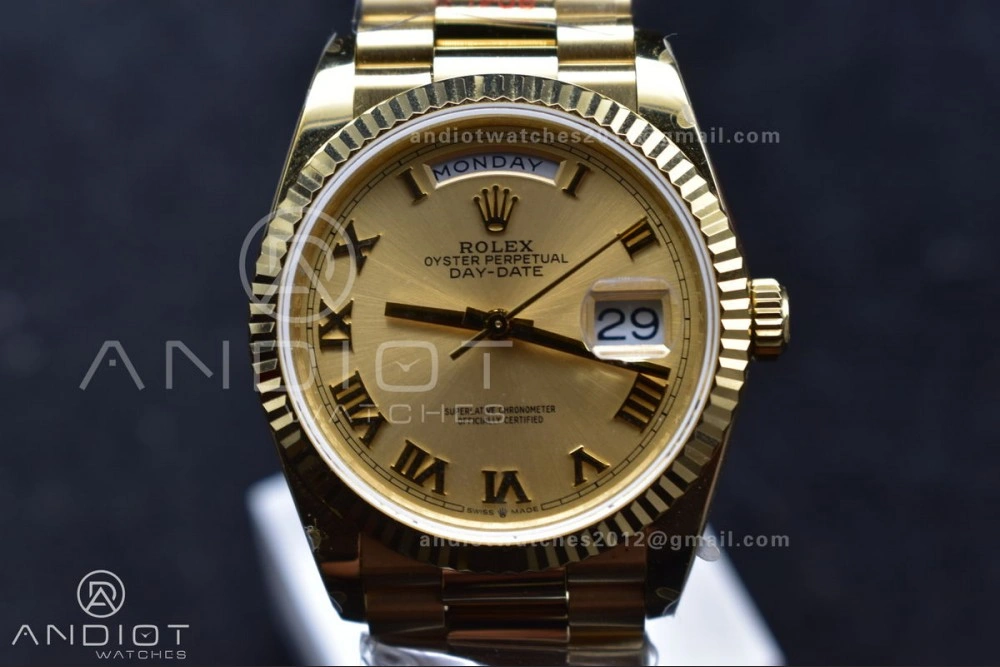 DayDate 36 YG QF Best Edition 904L Steel Gold Dial with Roman Mark on President Bracelet vr3255 V5 (Gain Weight) OnTrend 691