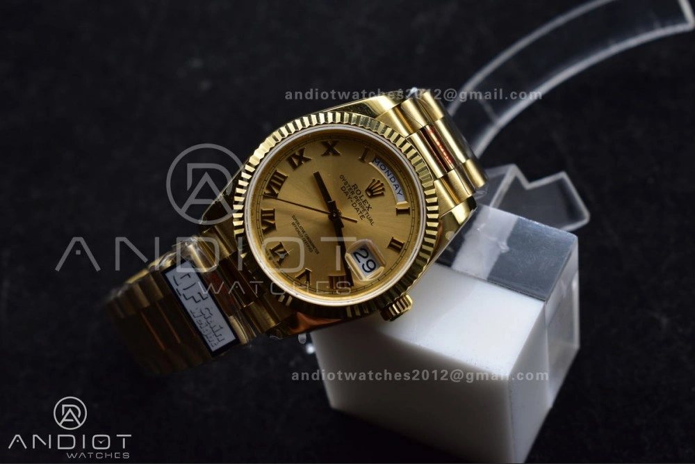 DayDate 36 YG QF Best Edition 904L Steel Gold Dial with Roman Mark on President Bracelet vr3255 V5 (Gain Weight) OnTrend 691