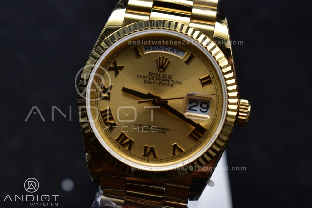 DayDate 36 YG QF Best Edition 904L Steel Gold Dial with Roman Mark on President Bracelet vr3255 V5 (Gain Weight) OnTrend 691