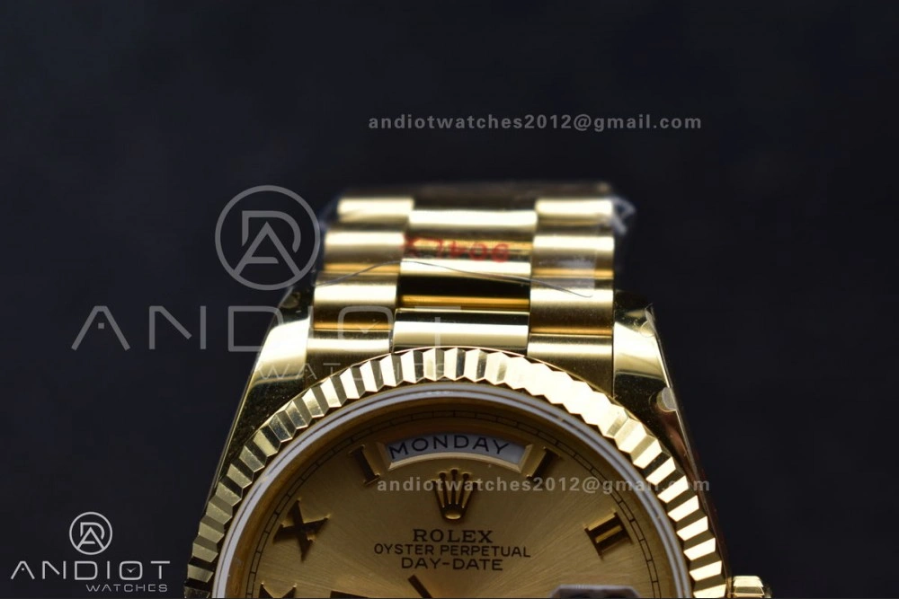 DayDate 36 YG QF Best Edition 904L Steel Gold Dial with Roman Mark on President Bracelet vr3255 V5 (Gain Weight) OnTrend 691