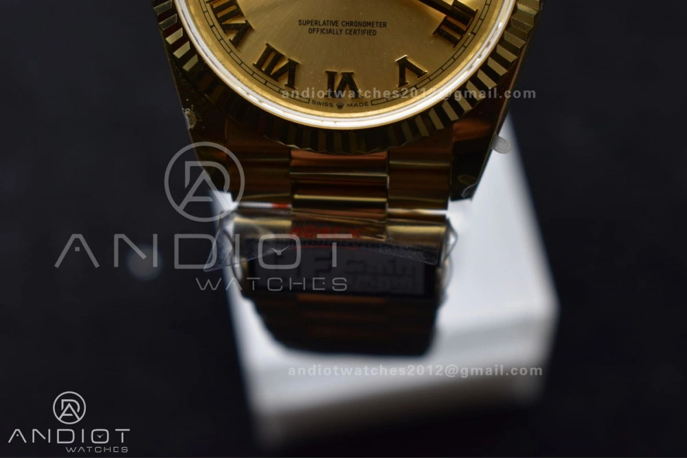 DayDate 36 YG QF Best Edition 904L Steel Gold Dial with Roman Mark on President Bracelet vr3255 V5 (Gain Weight) OnTrend 691