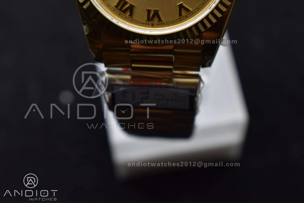 DayDate 36 YG QF Best Edition 904L Steel Gold Dial with Roman Mark on President Bracelet vr3255 V5 (Gain Weight) OnTrend 691