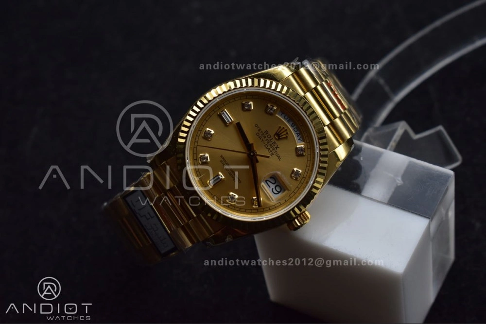 DayDate 36 YG QF Best Edition 904L Steel Gold Dial with Square Diamond on President Bracelet vr3255 V5 (Gain Weight) Refined 695