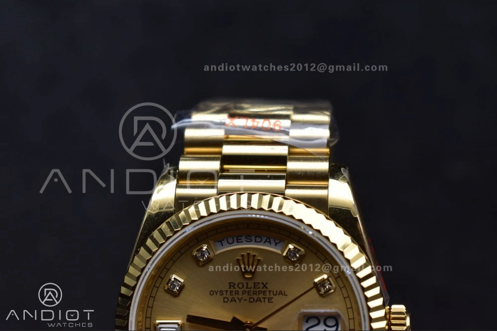 DayDate 36 YG QF Best Edition 904L Steel Gold Dial with Square Diamond on President Bracelet vr3255 V5 (Gain Weight) Refined 695