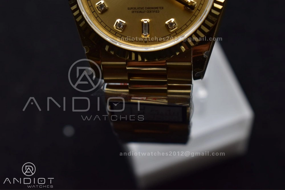 DayDate 36 YG QF Best Edition 904L Steel Gold Dial with Square Diamond on President Bracelet vr3255 V5 (Gain Weight) Refined 695