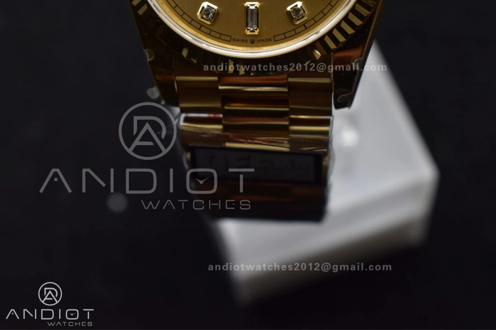 DayDate 36 YG QF Best Edition 904L Steel Gold Dial with Square Diamond on President Bracelet vr3255 V5 (Gain Weight) Refined 695