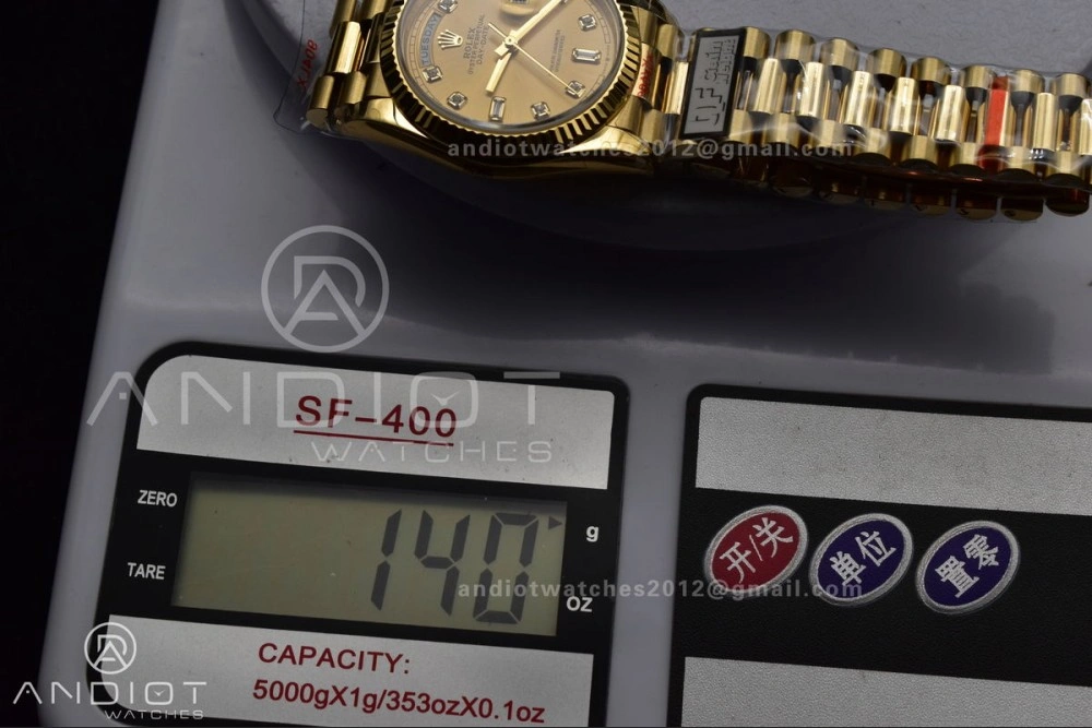 DayDate 36 YG QF Best Edition 904L Steel Gold Dial with Square Diamond on President Bracelet vr3255 V5 (Gain Weight) Refined 695
