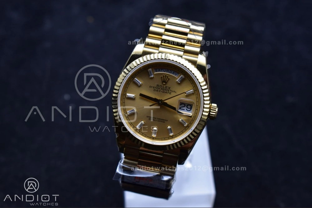 DayDate 36 YG QF Best Edition 904L Steel Gold Dial with Stick Diamond on President Bracelet vr3255 V5 (Gain Weight) Durable 694