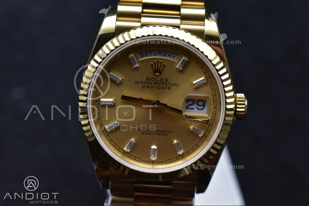 DayDate 36 YG QF Best Edition 904L Steel Gold Dial with Stick Diamond on President Bracelet vr3255 V5 (Gain Weight) Durable 694
