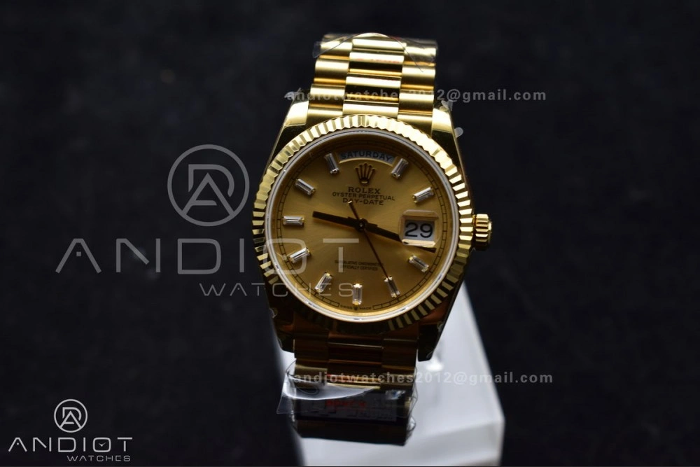 DayDate 36 YG QF Best Edition 904L Steel Gold Dial with Stick Diamond on President Bracelet vr3255 V5 (Gain Weight) Durable 694