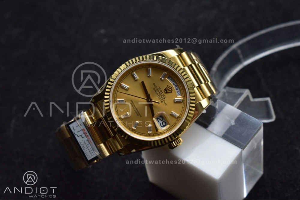 DayDate 36 YG QF Best Edition 904L Steel Gold Dial with Stick Diamond on President Bracelet vr3255 V5 (Gain Weight) Durable 694