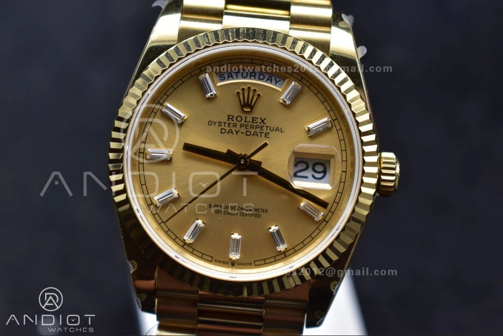 DayDate 36 YG QF Best Edition 904L Steel Gold Dial with Stick Diamond on President Bracelet vr3255 V5 (Gain Weight) Durable 694