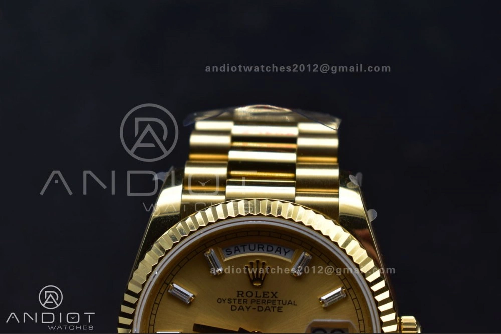 DayDate 36 YG QF Best Edition 904L Steel Gold Dial with Stick Diamond on President Bracelet vr3255 V5 (Gain Weight) Durable 694