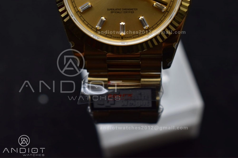 DayDate 36 YG QF Best Edition 904L Steel Gold Dial with Stick Diamond on President Bracelet vr3255 V5 (Gain Weight) Durable 694