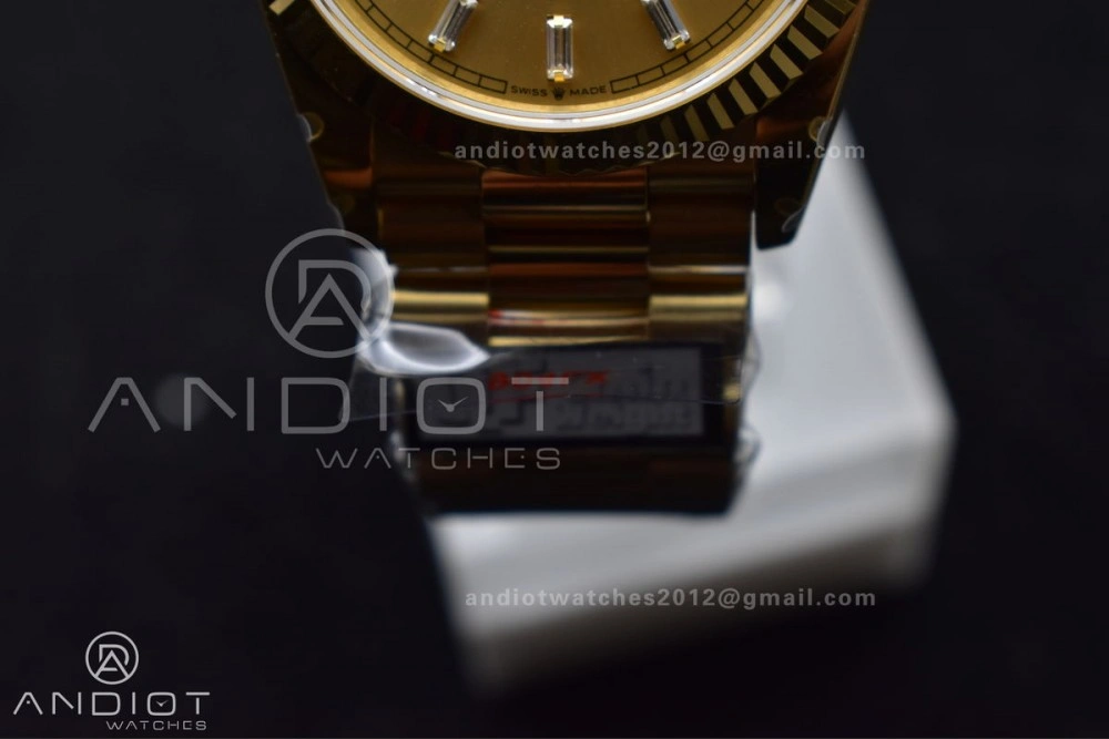 DayDate 36 YG QF Best Edition 904L Steel Gold Dial with Stick Diamond on President Bracelet vr3255 V5 (Gain Weight) Durable 694