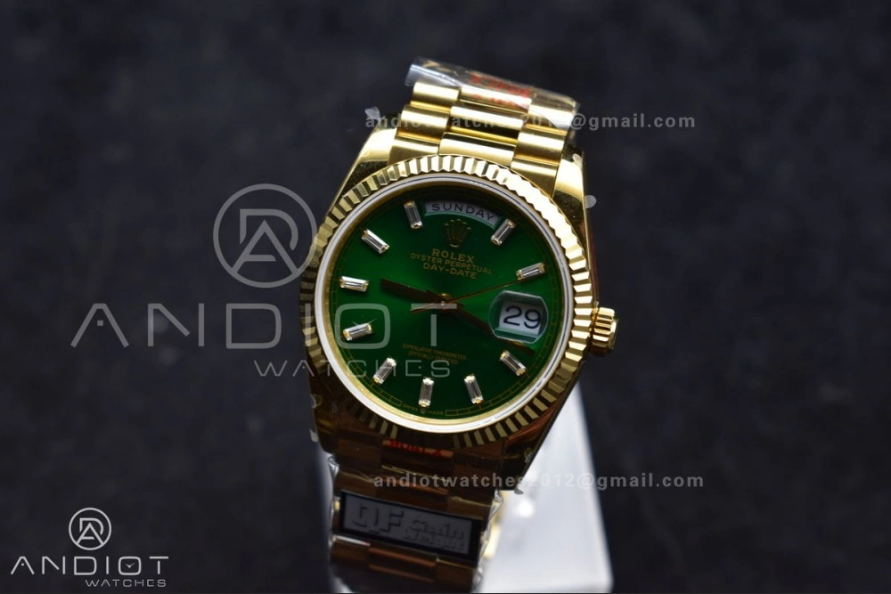 DayDate 36 YG QF Best Edition 904L Steel Green Dial with Stick Diamond on President Bracelet vr3255 V5 (Gain Weight) QuickDry 697