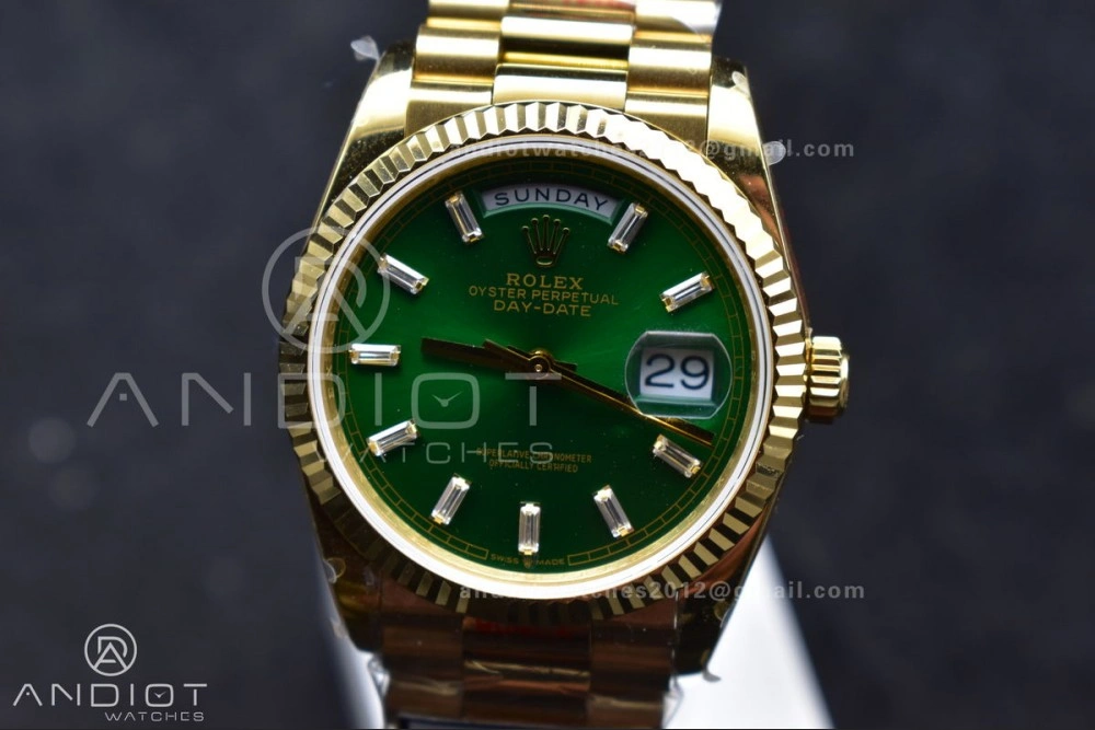 DayDate 36 YG QF Best Edition 904L Steel Green Dial with Stick Diamond on President Bracelet vr3255 V5 (Gain Weight) QuickDry 697