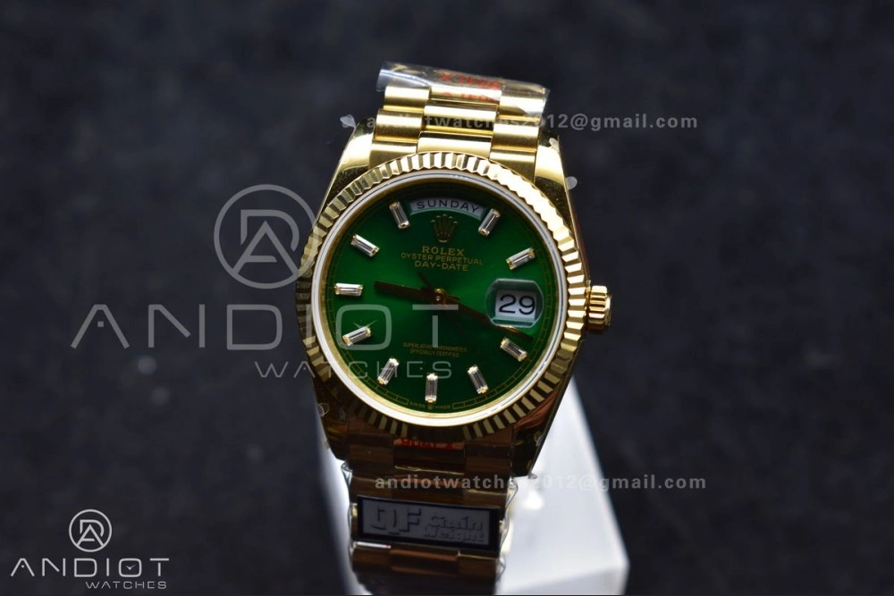 DayDate 36 YG QF Best Edition 904L Steel Green Dial with Stick Diamond on President Bracelet vr3255 V5 (Gain Weight) QuickDry 697