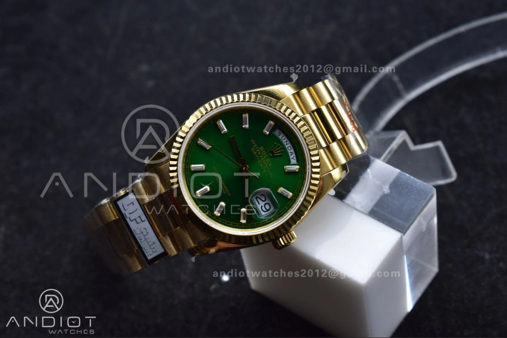 DayDate 36 YG QF Best Edition 904L Steel Green Dial with Stick Diamond on President Bracelet vr3255 V5 (Gain Weight) QuickDry 697
