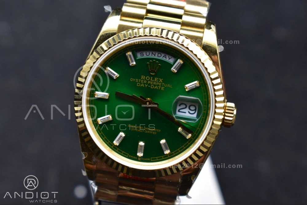 DayDate 36 YG QF Best Edition 904L Steel Green Dial with Stick Diamond on President Bracelet vr3255 V5 (Gain Weight) QuickDry 697