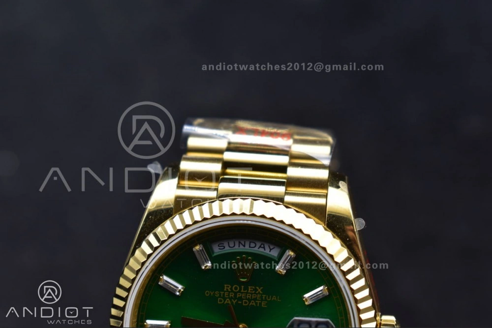 DayDate 36 YG QF Best Edition 904L Steel Green Dial with Stick Diamond on President Bracelet vr3255 V5 (Gain Weight) QuickDry 697