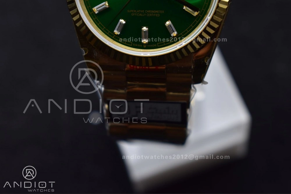 DayDate 36 YG QF Best Edition 904L Steel Green Dial with Stick Diamond on President Bracelet vr3255 V5 (Gain Weight) QuickDry 697