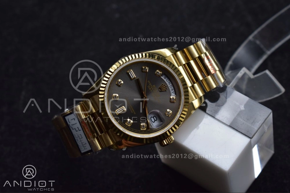 UrbanStyle DayDate 36 YG QF Best Edition 904L Steel Grey Dial with Square Diamond on President Bracelet vr3255 V5 (Gain Weight) 698
