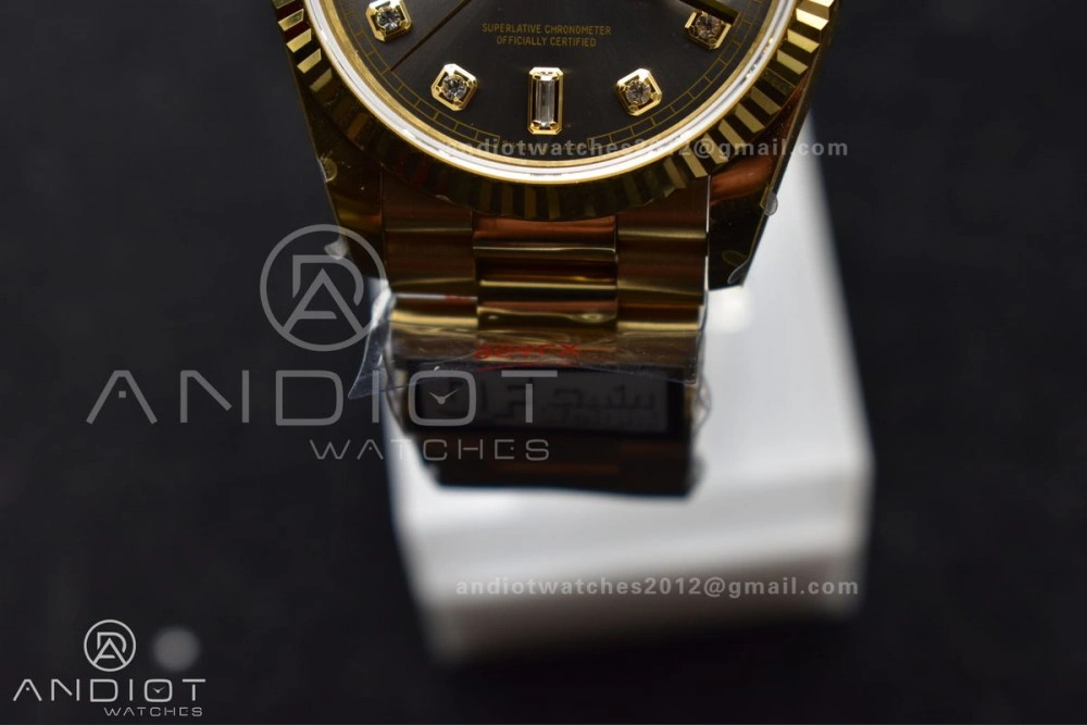 UrbanStyle DayDate 36 YG QF Best Edition 904L Steel Grey Dial with Square Diamond on President Bracelet vr3255 V5 (Gain Weight) 698