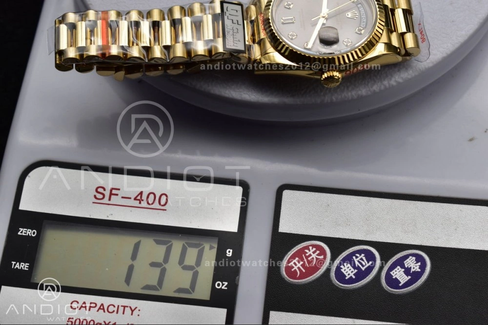 UrbanStyle DayDate 36 YG QF Best Edition 904L Steel Grey Dial with Square Diamond on President Bracelet vr3255 V5 (Gain Weight) 698
