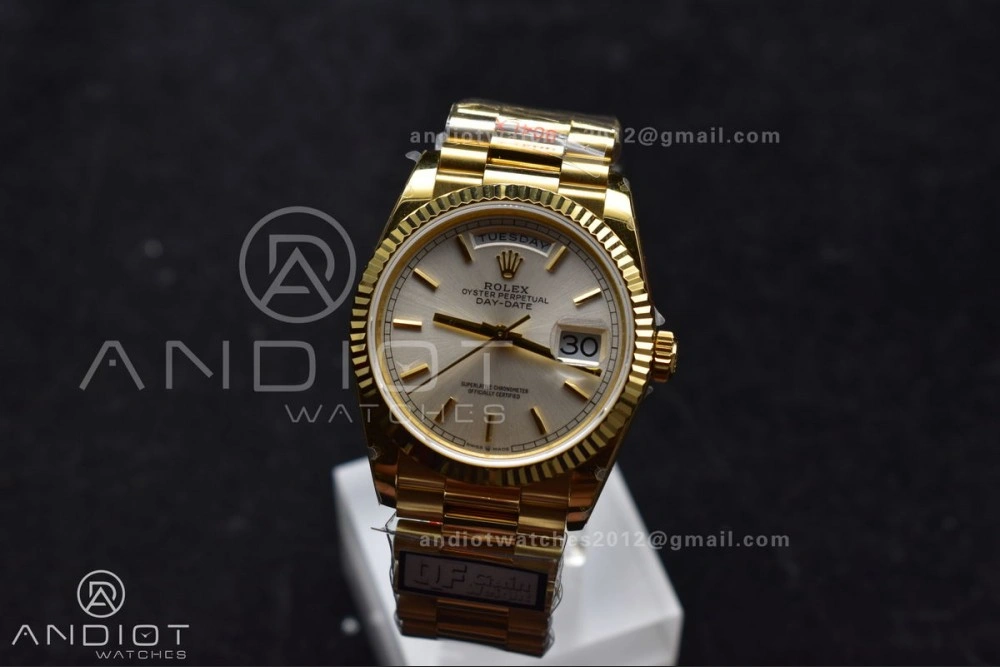 Original DayDate 36 YG QF Best Edition 904L Steel Silver Dial on President Bracelet vr3255 V5 (Gain Weight) 693