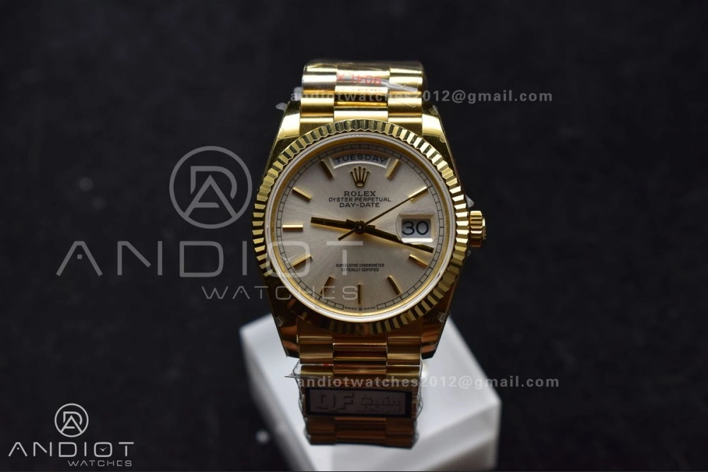 Original DayDate 36 YG QF Best Edition 904L Steel Silver Dial on President Bracelet vr3255 V5 (Gain Weight) 693