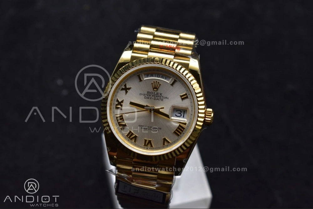 DayDate 36 YG QF Best Edition 904L Steel Silver Dial with Roman Markers on President Bracelet vr3255 V5 (Gain Weight) Durable 699