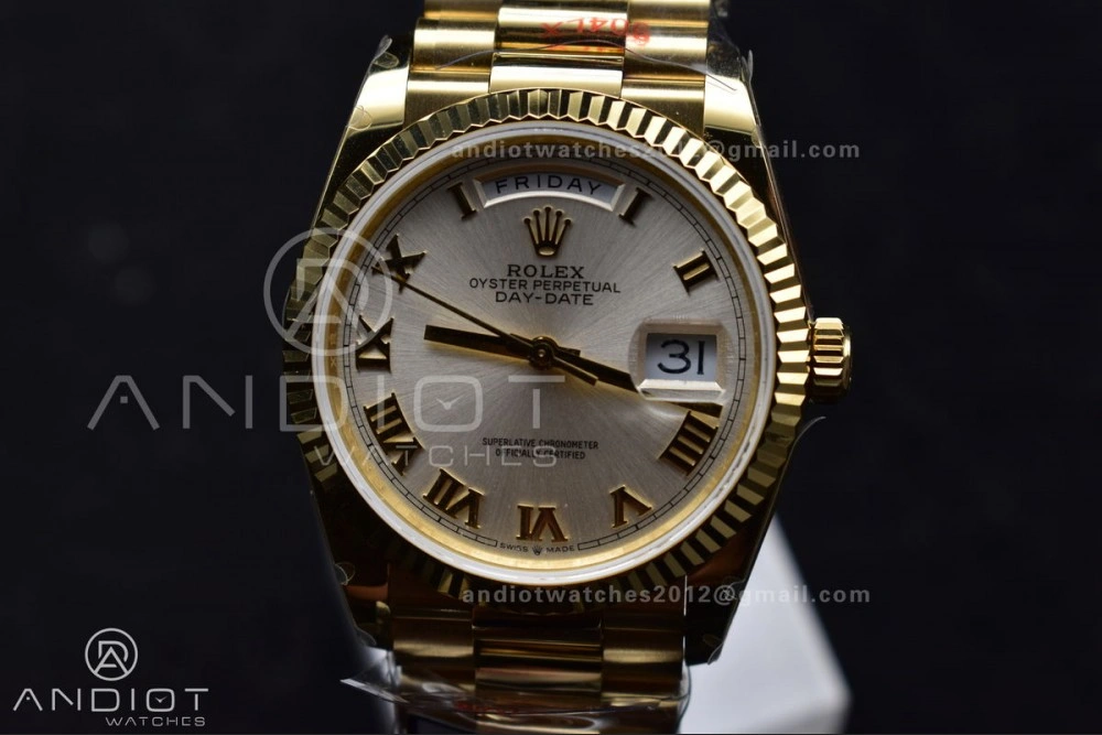 DayDate 36 YG QF Best Edition 904L Steel Silver Dial with Roman Markers on President Bracelet vr3255 V5 (Gain Weight) Durable 699