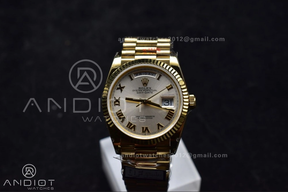 DayDate 36 YG QF Best Edition 904L Steel Silver Dial with Roman Markers on President Bracelet vr3255 V5 (Gain Weight) Durable 699