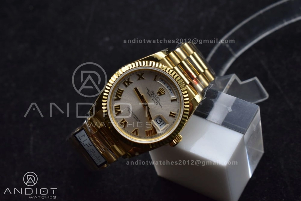 DayDate 36 YG QF Best Edition 904L Steel Silver Dial with Roman Markers on President Bracelet vr3255 V5 (Gain Weight) Durable 699