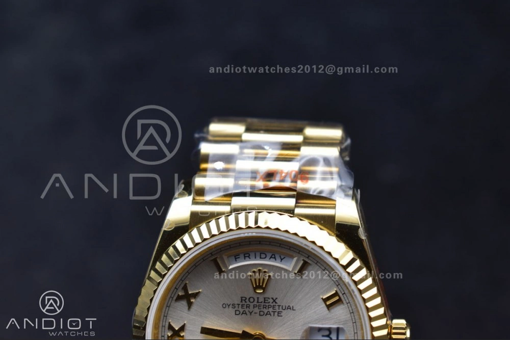 DayDate 36 YG QF Best Edition 904L Steel Silver Dial with Roman Markers on President Bracelet vr3255 V5 (Gain Weight) Durable 699